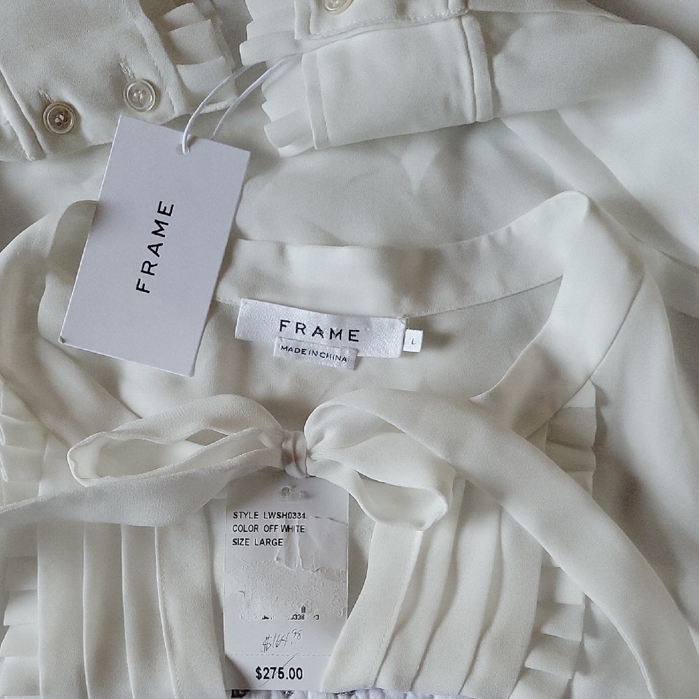 Frame Denim White Pleated Blouse with Bib Collar - Picture 9 of 11